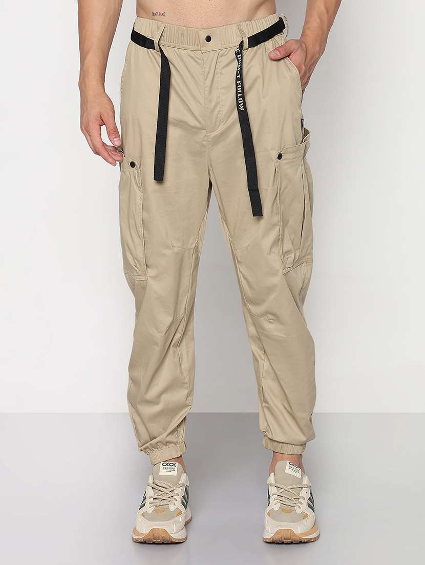 men beige solid low rise regular fit jogger cargo - 21933755 -  Standard Image - 1