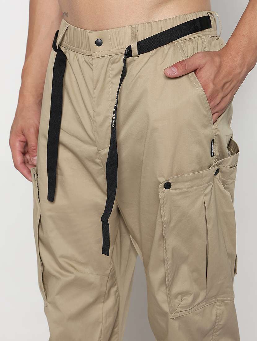 men beige solid low rise regular fit jogger cargo - 21933755 -  Standard Image - 4