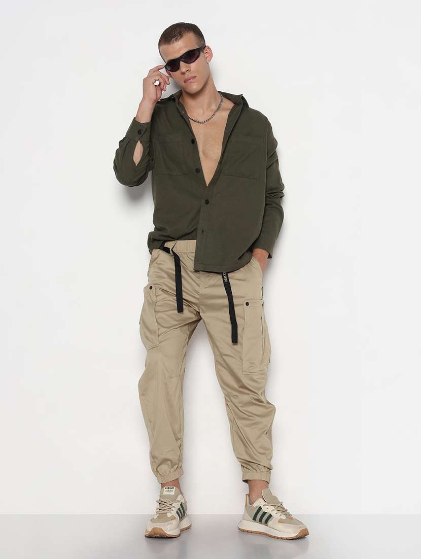 men beige solid low rise regular fit jogger cargo - 21933755 -  Standard Image - 6