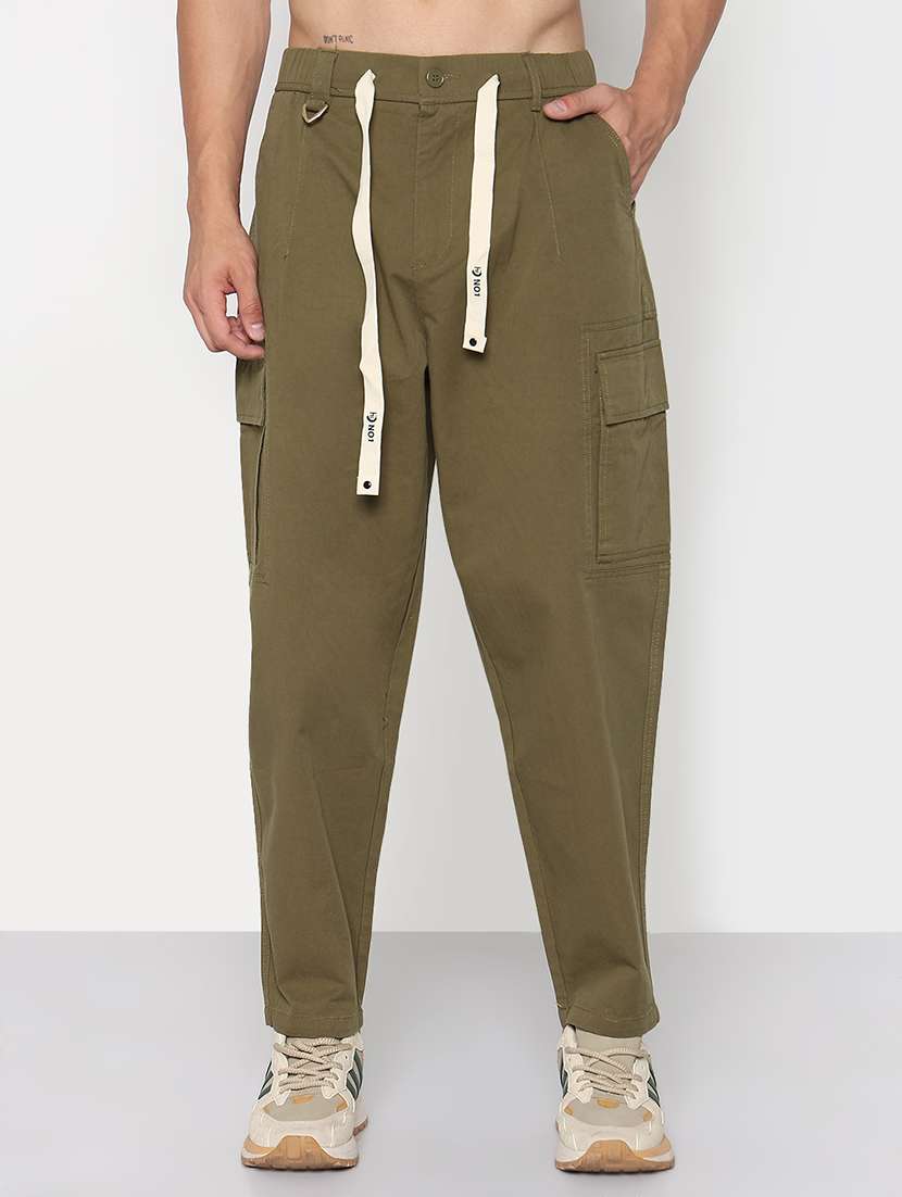 men olive solid low rise relaxed fit jogger cargo - 21933756 -  Standard Image - 1