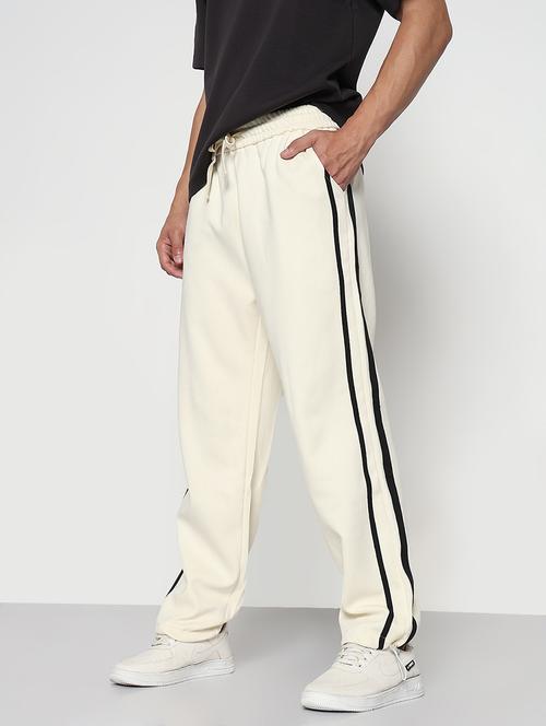 men cream side taped low rise full length track pant - 21933762 -  Standard Image - 0