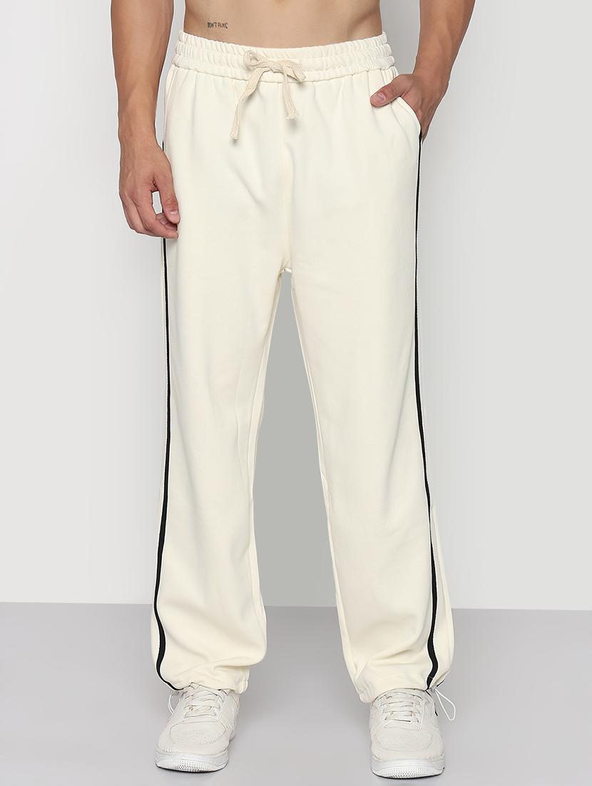 men cream side taped low rise full length track pant - 21933762 -  Standard Image - 1