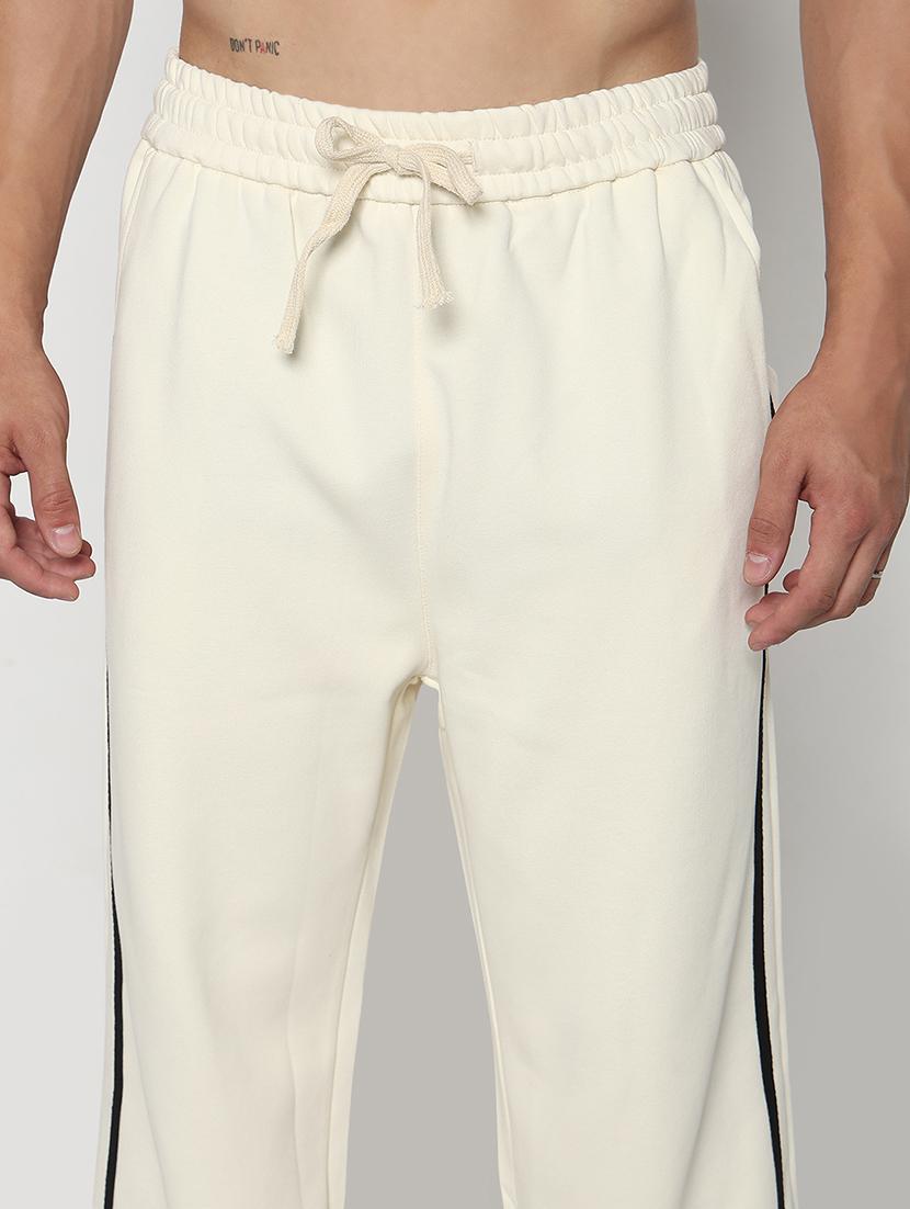 men cream side taped low rise full length track pant - 21933762 - Standard Image - 4