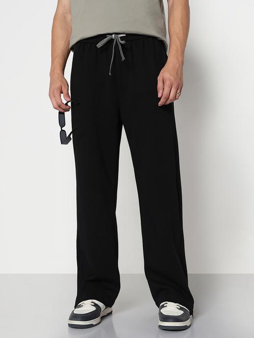 men black solid low rise full length track pant - 21933765 - Standard Image - 0