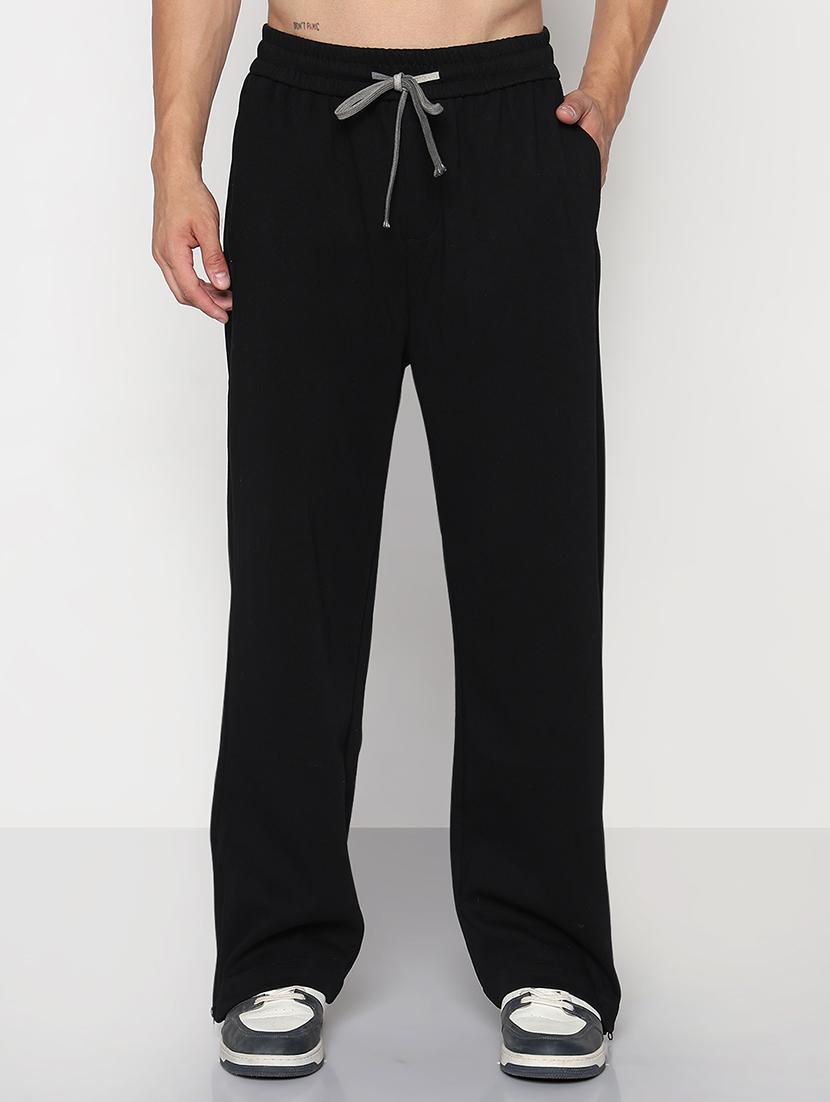 men black solid low rise full length track pant - 21933765 -  Standard Image - 1