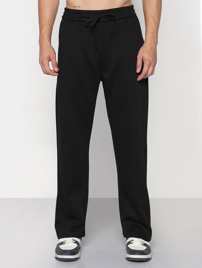 men black solid low rise full length track pant - 21933766 -  Standard Image - 1