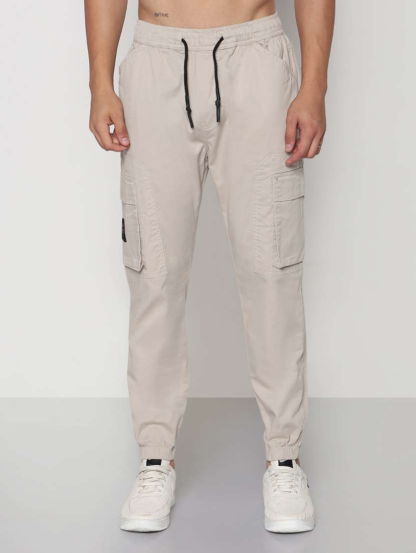 men beige solid low rise jogger cargo - 21933768 -  Standard Image - 1