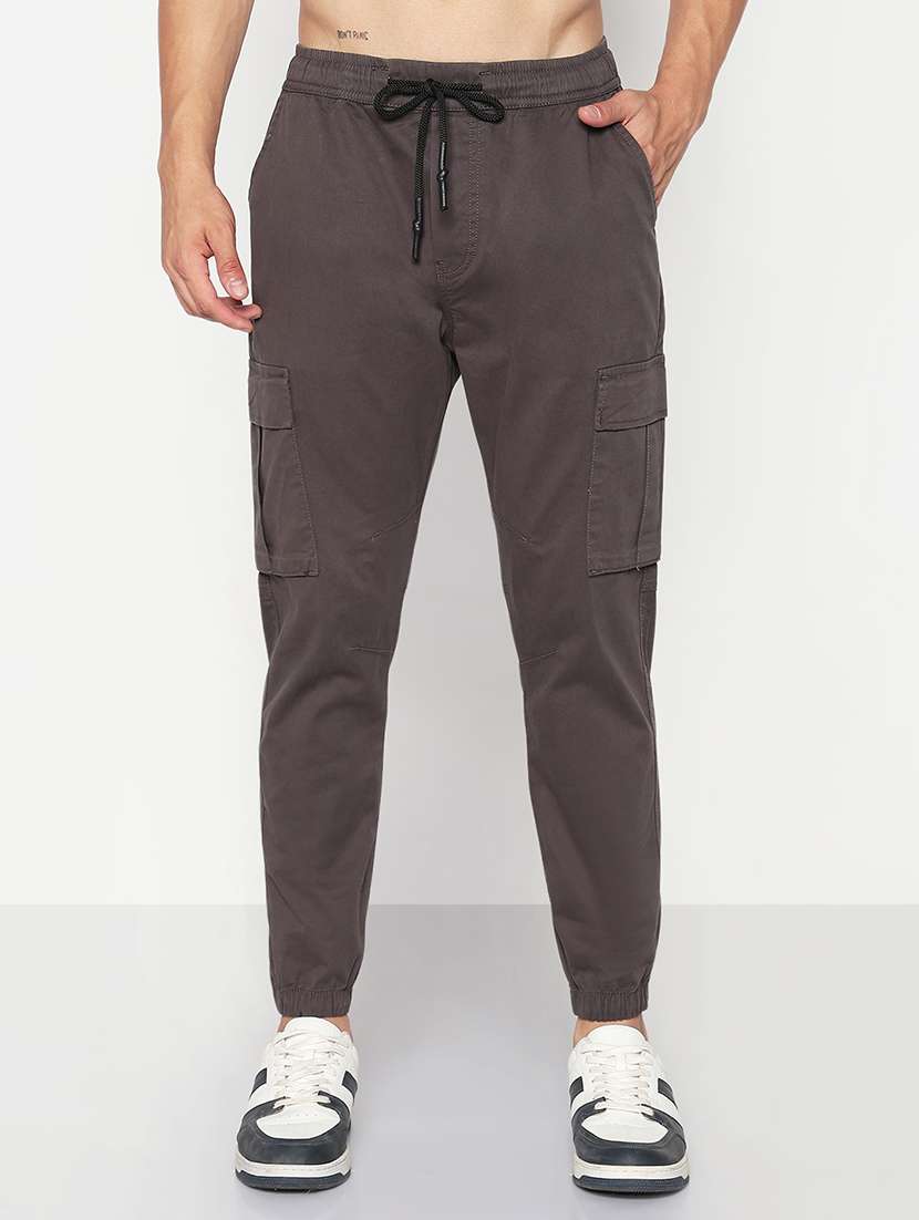men grey solid low rise jogger cargo - 21933769 -  Standard Image - 1