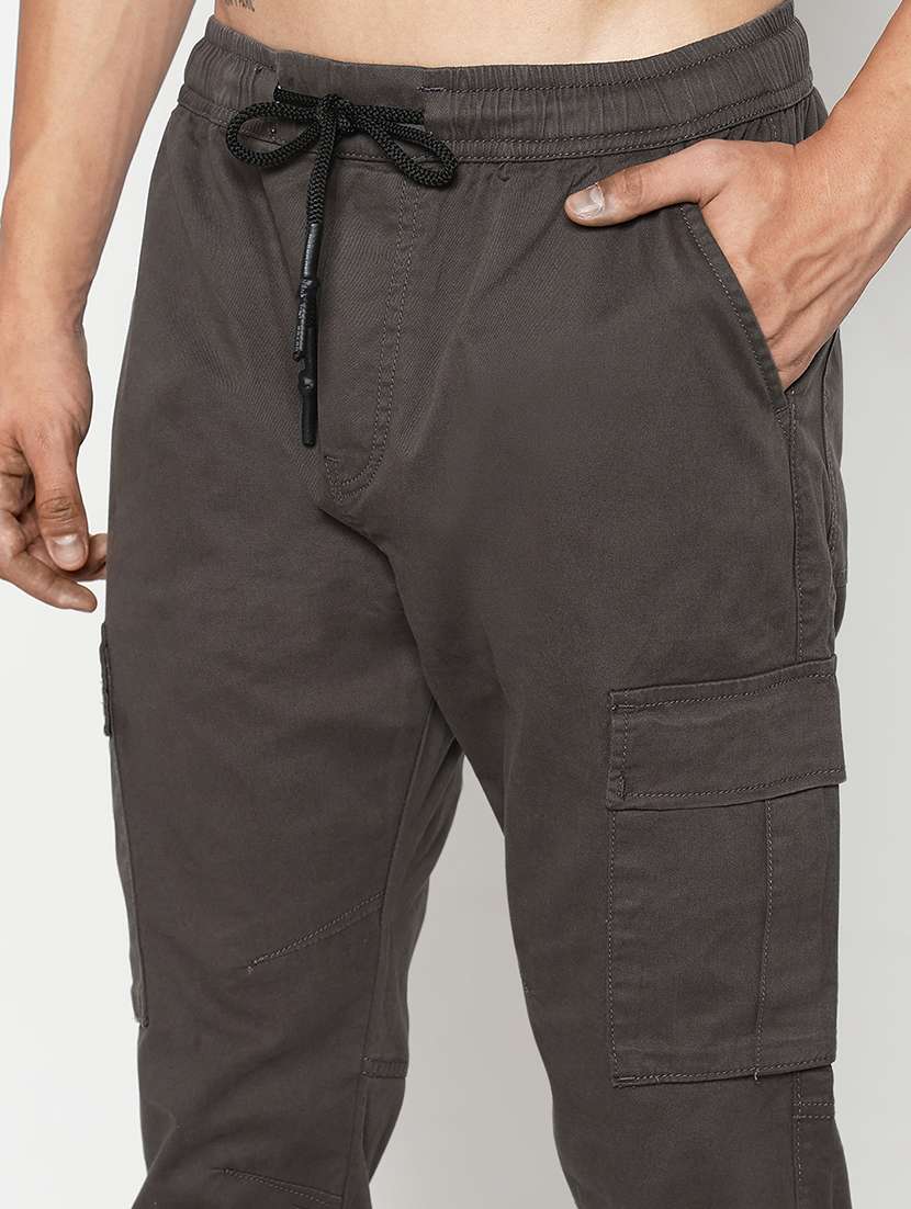 men grey solid low rise jogger cargo - 21933769 -  Standard Image - 4