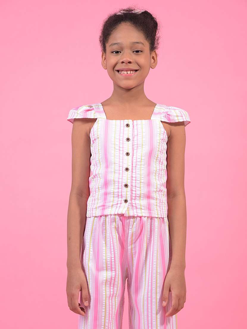 girls pink striped square neck top