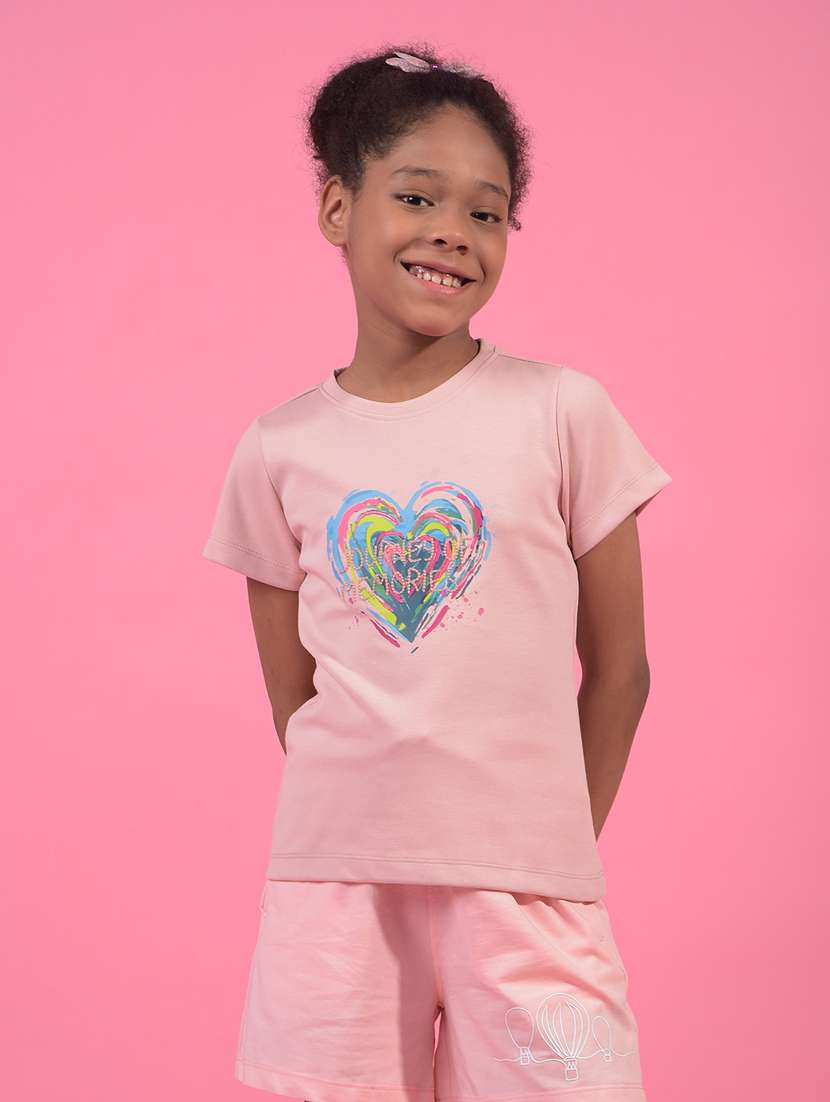 girls printed round neck t-shirt