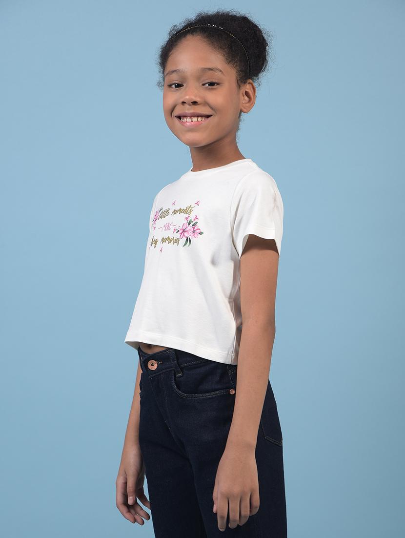 girls printed round neck t-shirt - 21933795 - Standard Image - 1