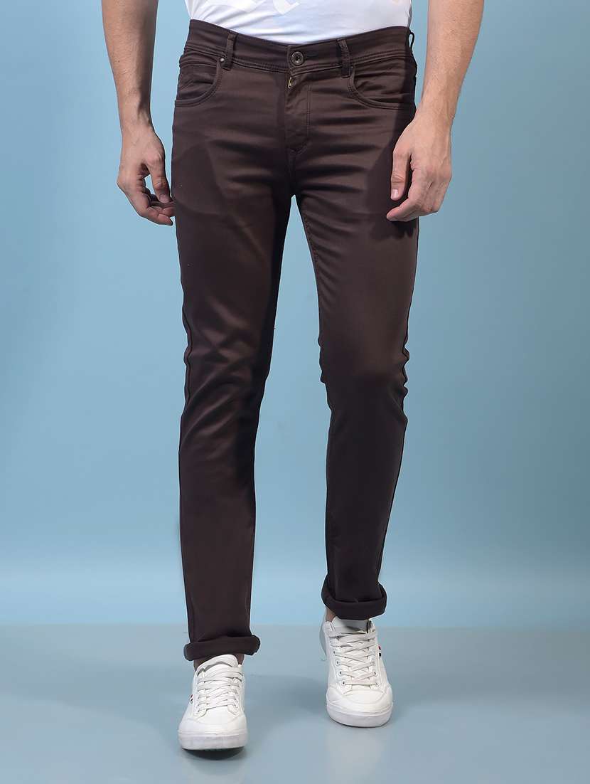 men brown mid rise full length jeans