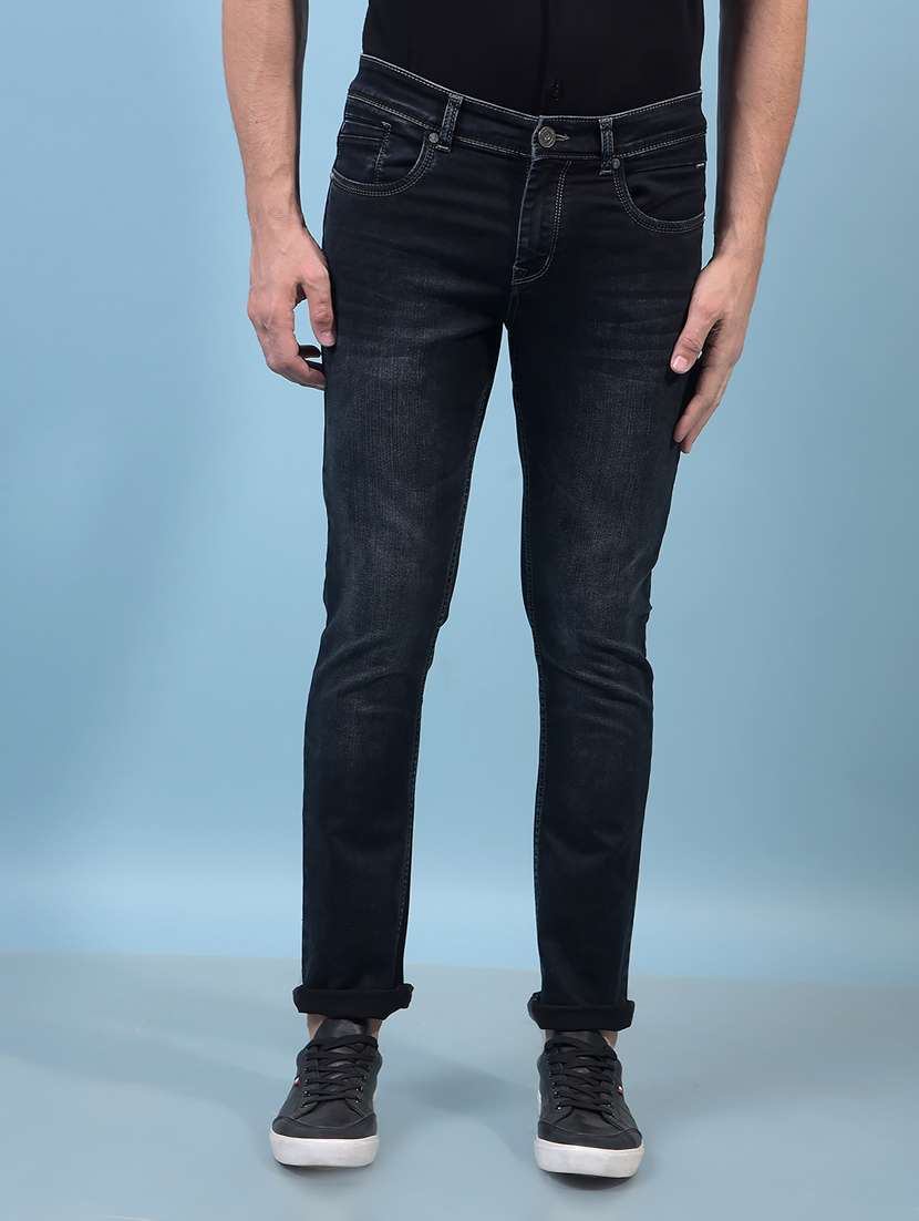 men solid mid rise slim fit jean
