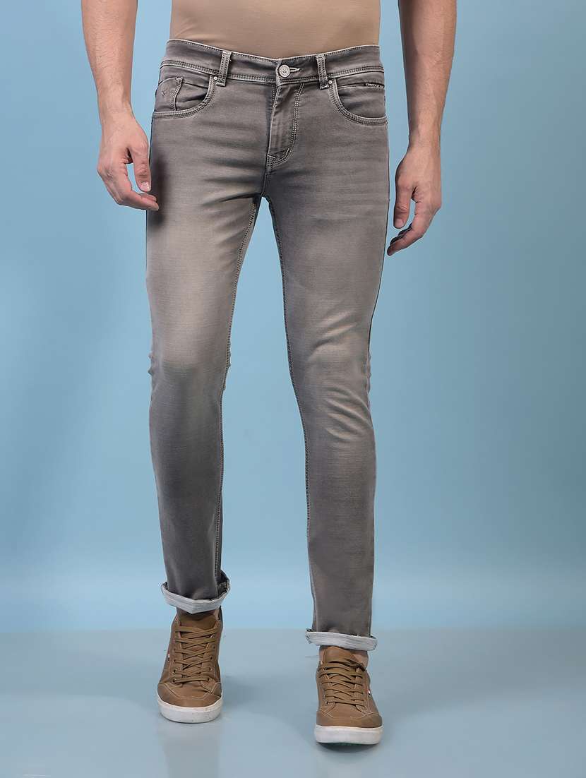 men grey mid rise full length jeans