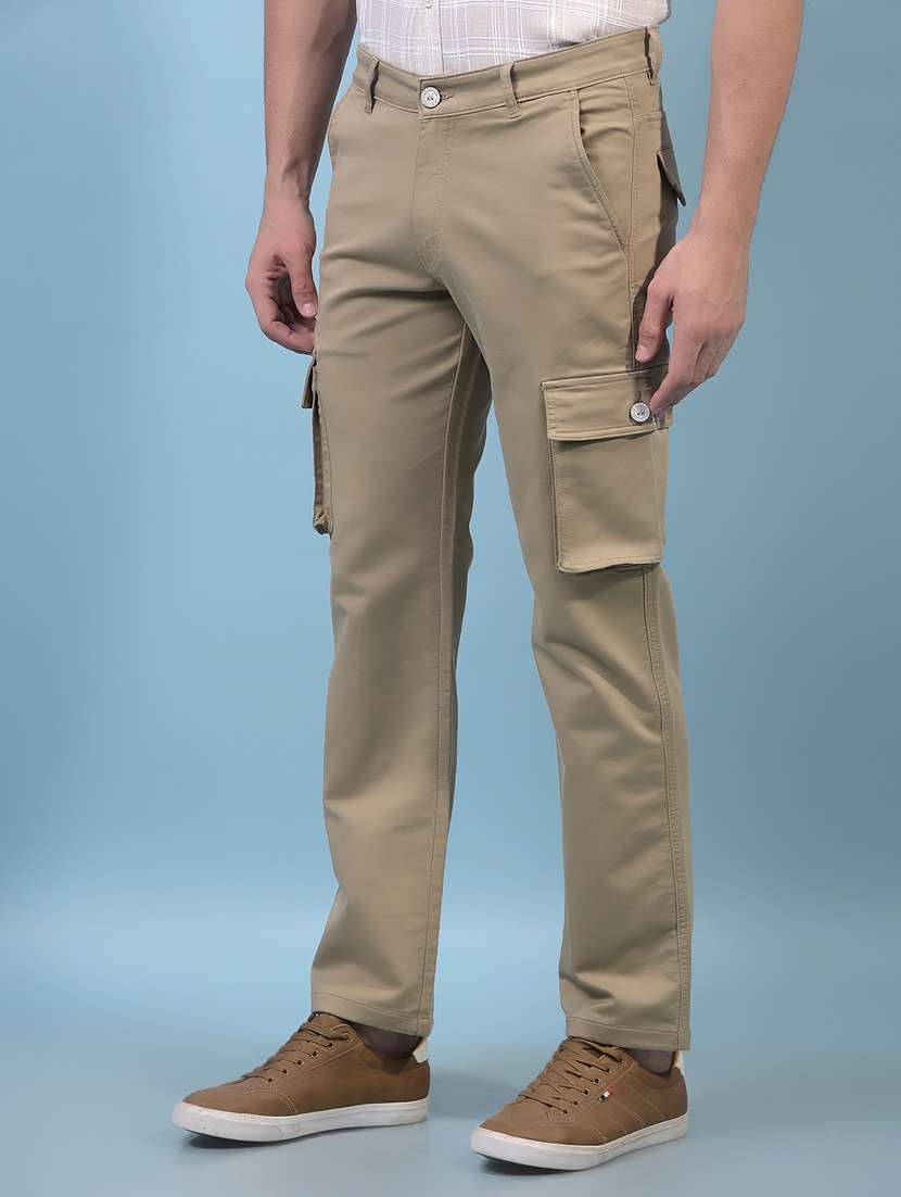 men's beige cotton blend casual cargo pants - 21933814 -  Standard Image - 1
