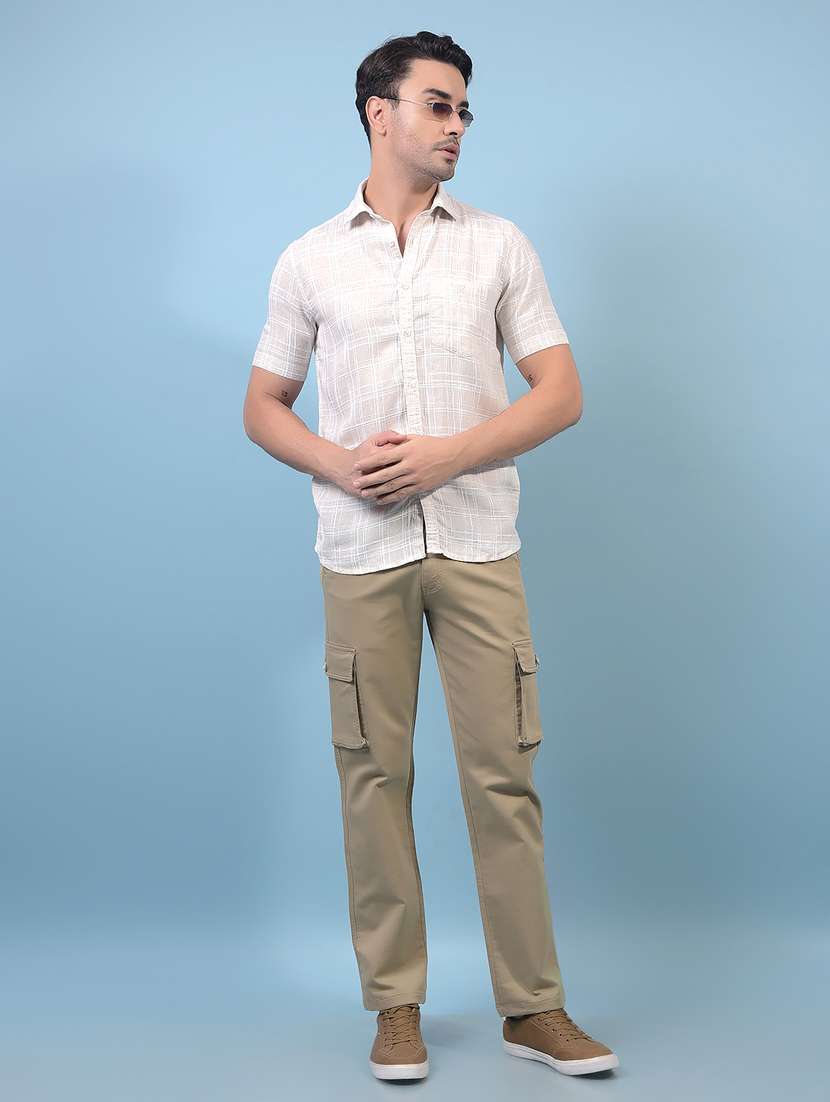 men's beige cotton blend casual cargo pants - 21933814 -  Standard Image - 4