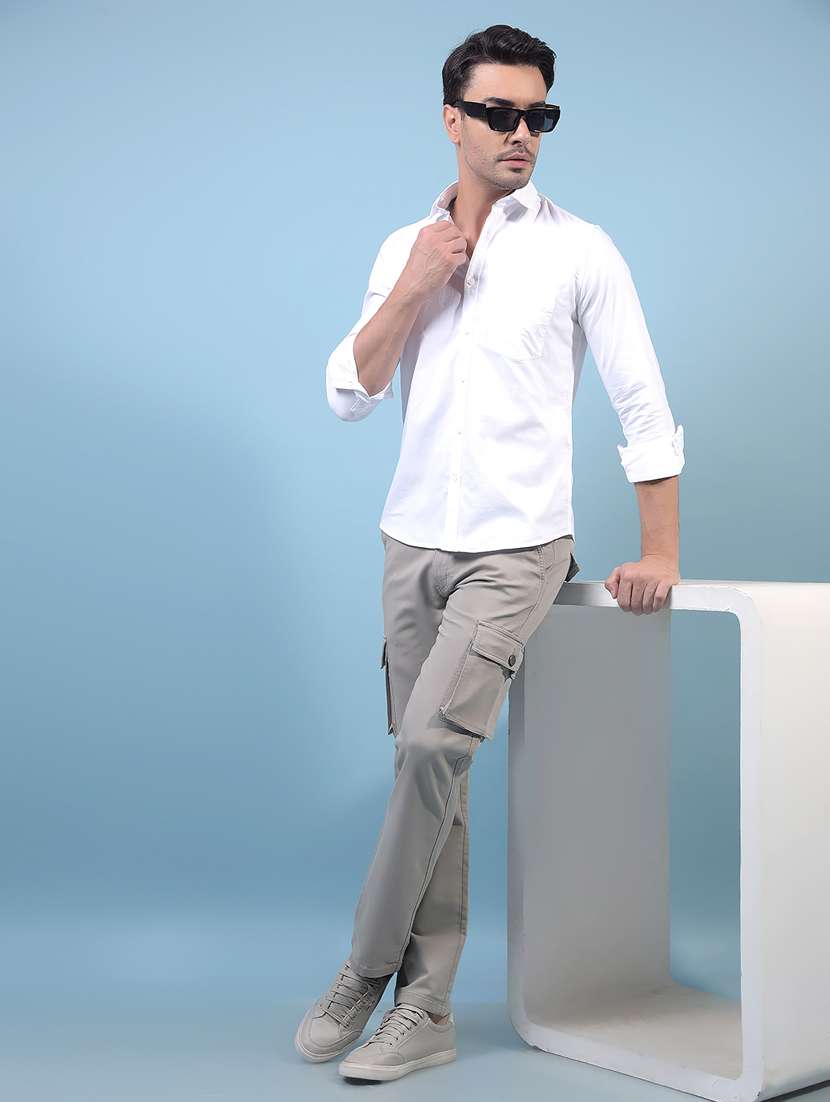 men's solid mid rise casual cargo pant - 21933816 -  Standard Image - 4