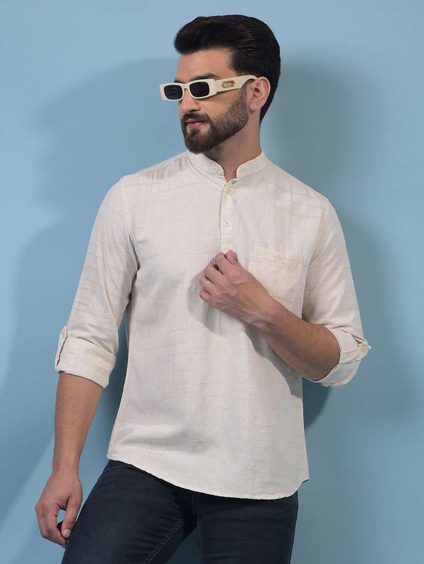 men solid mandarin neck short kurta