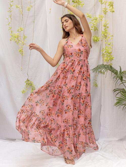 women pink florall printed halter neck maxi dress - 21933824 -  Standard Image - 0