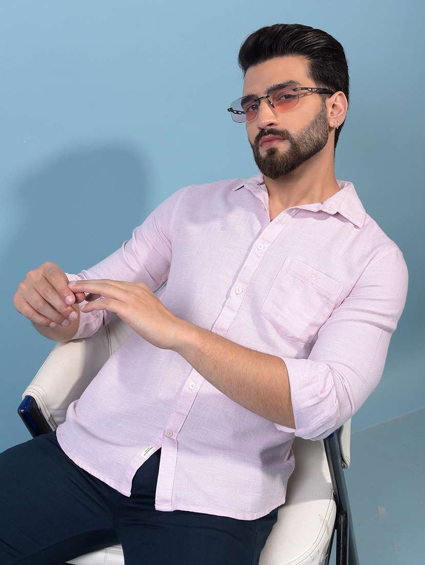 men solid long sleeve slim fit casual shirt