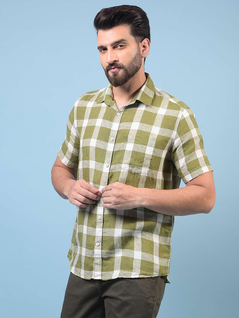 men checkered short sleeve slim fit casual shirt - 21933841 -  Standard Image - 1