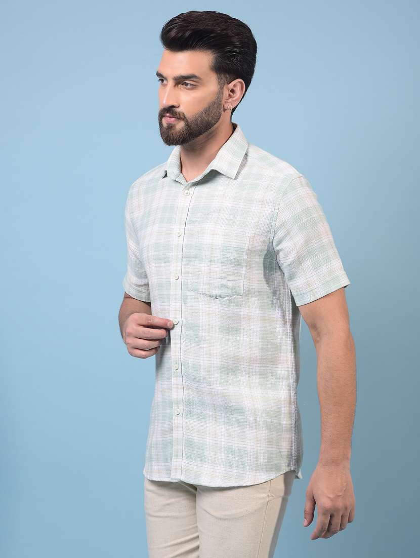 men checkered short sleeve slim fit casual shirt - 21933844 -  Standard Image - 1