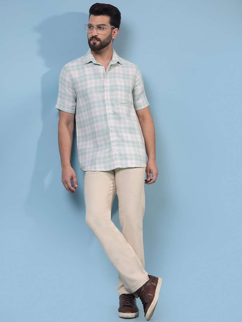 men checkered short sleeve slim fit casual shirt - 21933844 -  Standard Image - 4