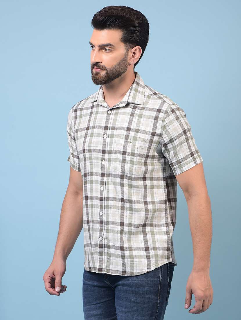 men checkered short sleeve slim fit casual shirt - 21933847 -  Standard Image - 1