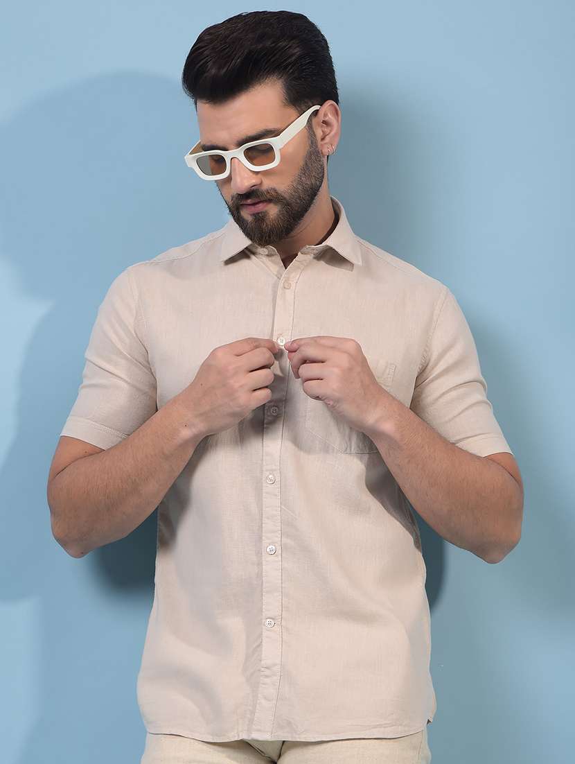 men solid short sleeve slim fit casual shirt