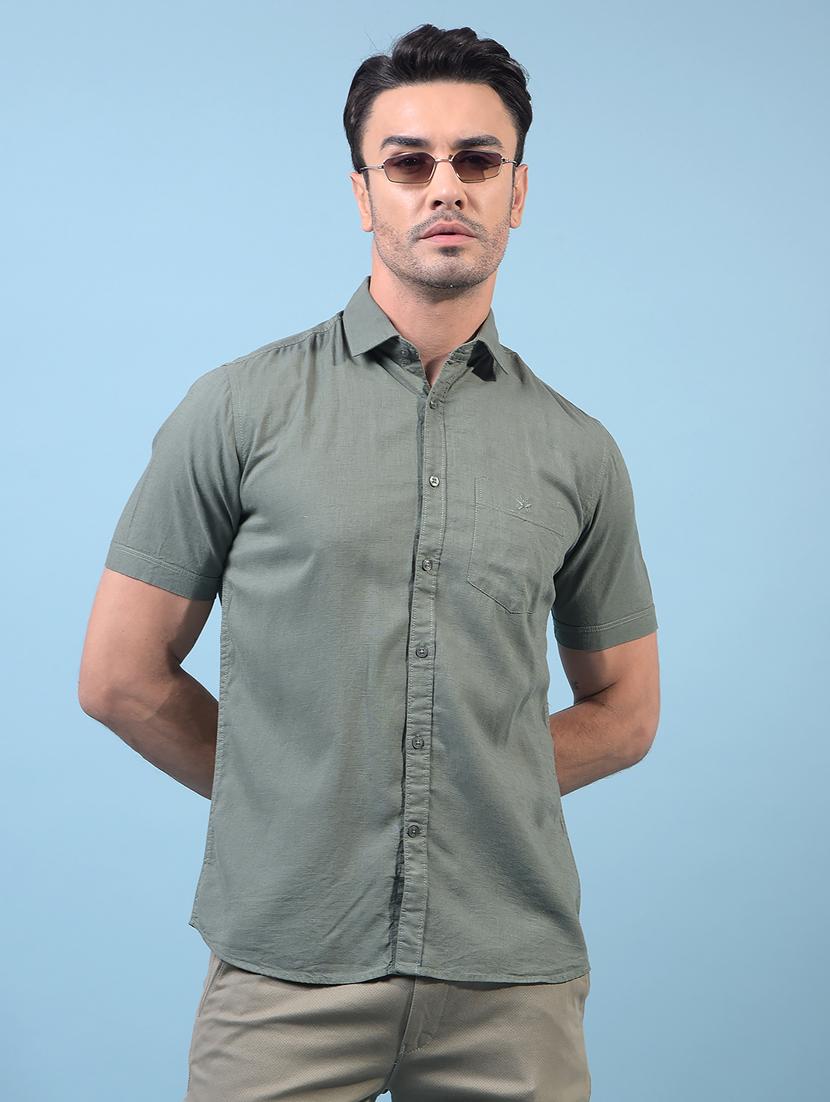 men solid short sleeve slim fit casual shirt - 21933882 -  Zoom Image - 0