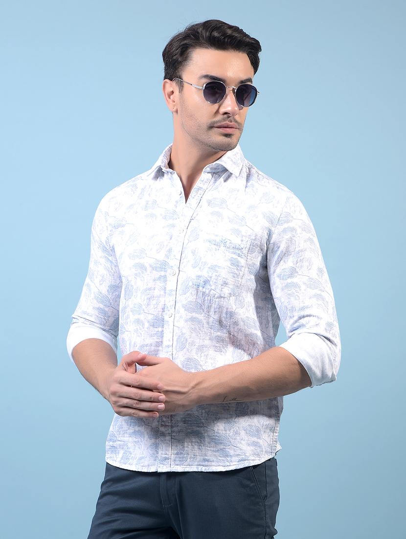 men printed long sleeve slim fit casual shirt