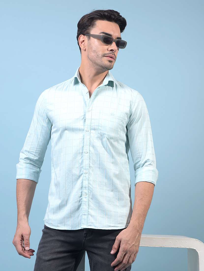 men checkered long sleeve slim fit casual shirt