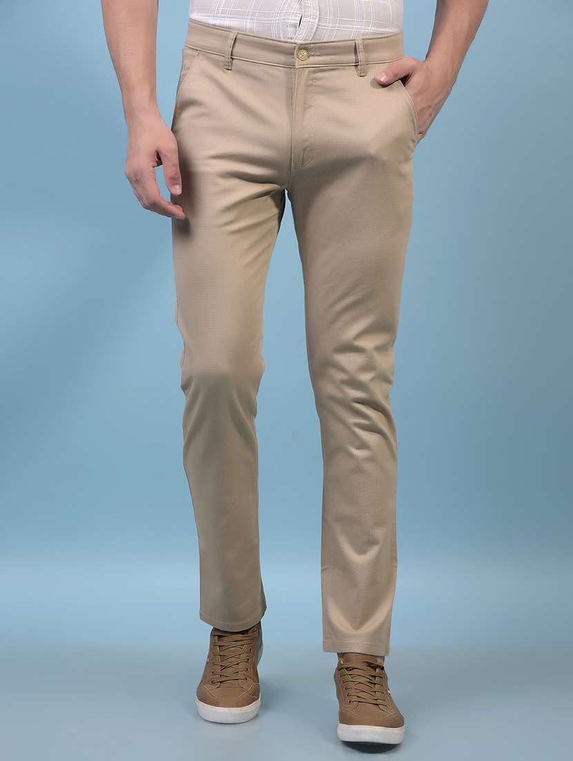 men solid mid rise flat front casual chinos 