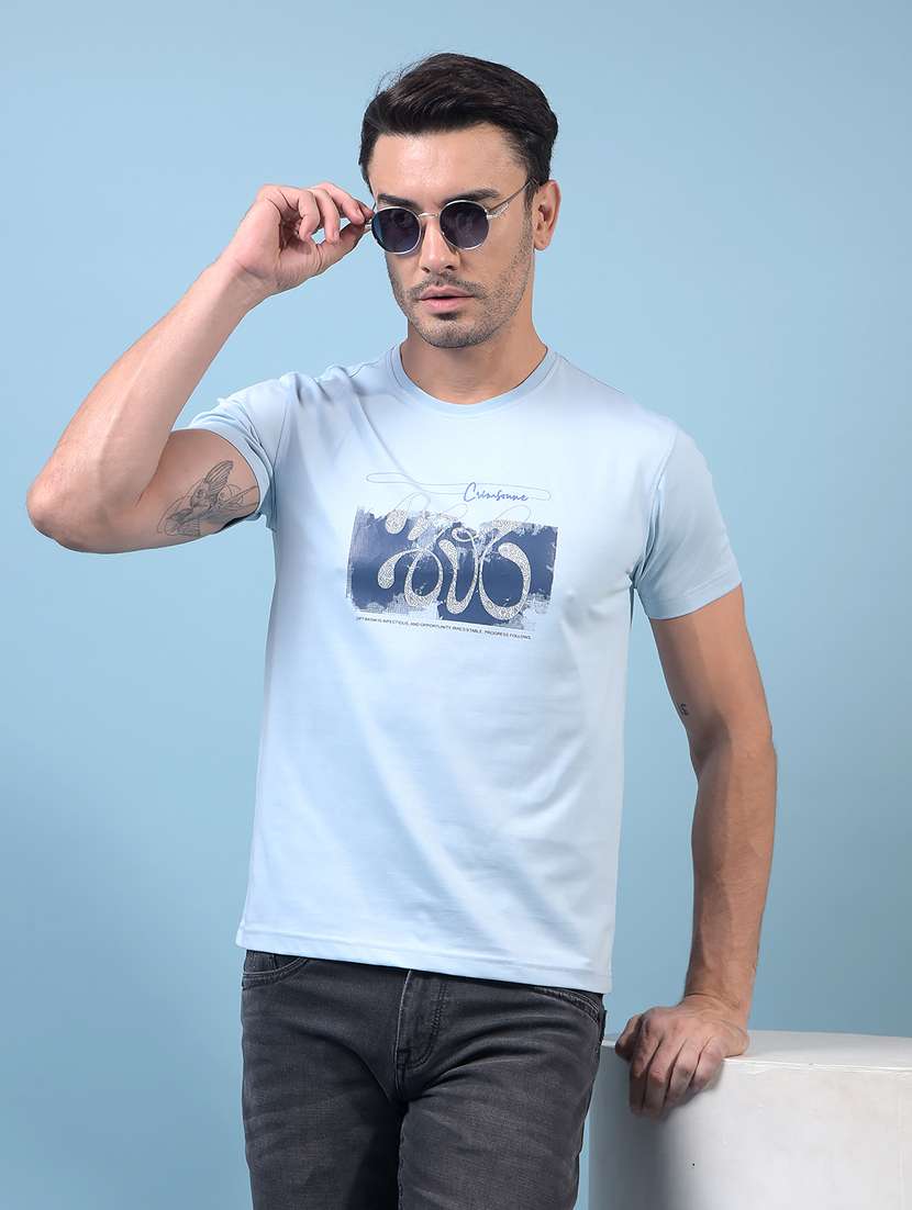 men chest print round neck regular fit t-shirt