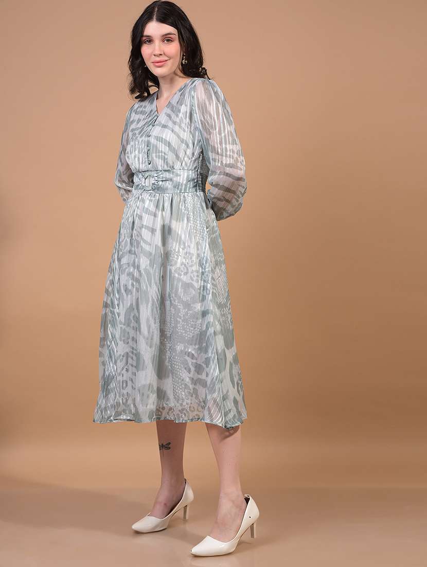 women animal print puff sleeves fit & flare dress - 21933956 -  Standard Image - 1