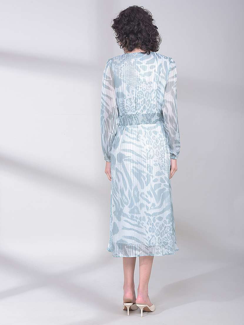 women animal print puff sleeves fit & flare dress - 21933956 -  Standard Image - 4