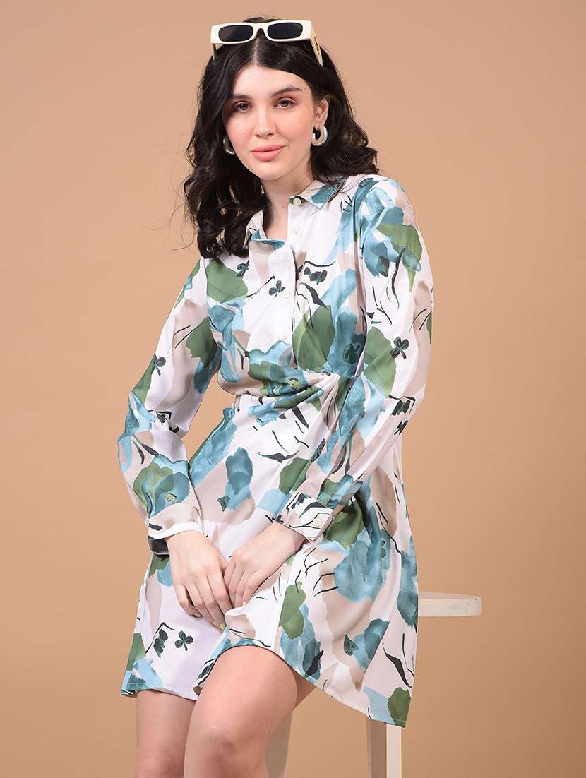 women printed collared a-line dress