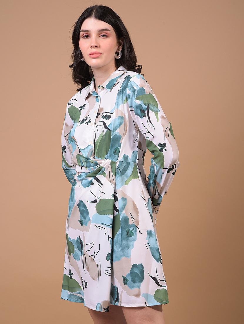 women printed collared a-line dress - 21933960 - Standard Image - 1
