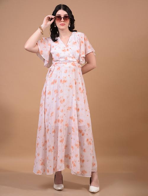 women floral printed flared sleeves fit & flare dress - 21933962 - Standard Image - 0