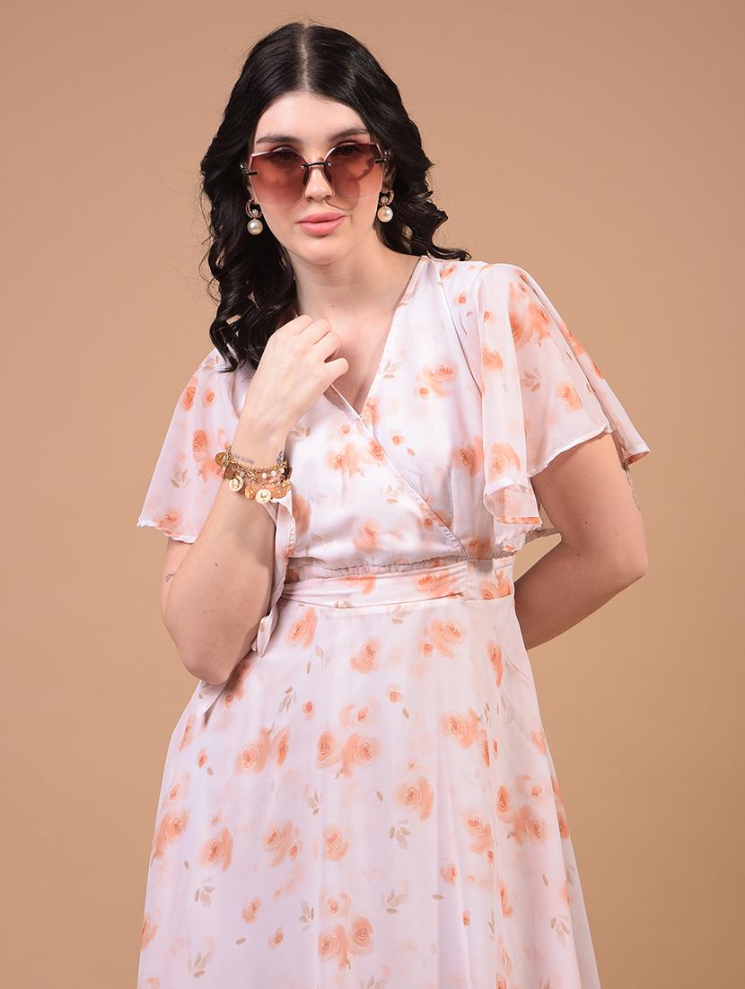 women floral printed flared sleeves fit & flare dress - 21933962 - Standard Image - 4
