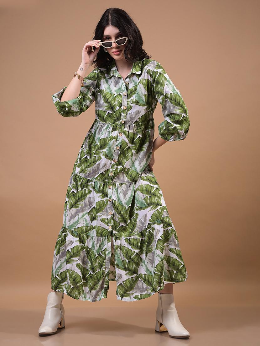 women printed puff sleeves collared tiered dress - 21933963 - Standard Image - 4
