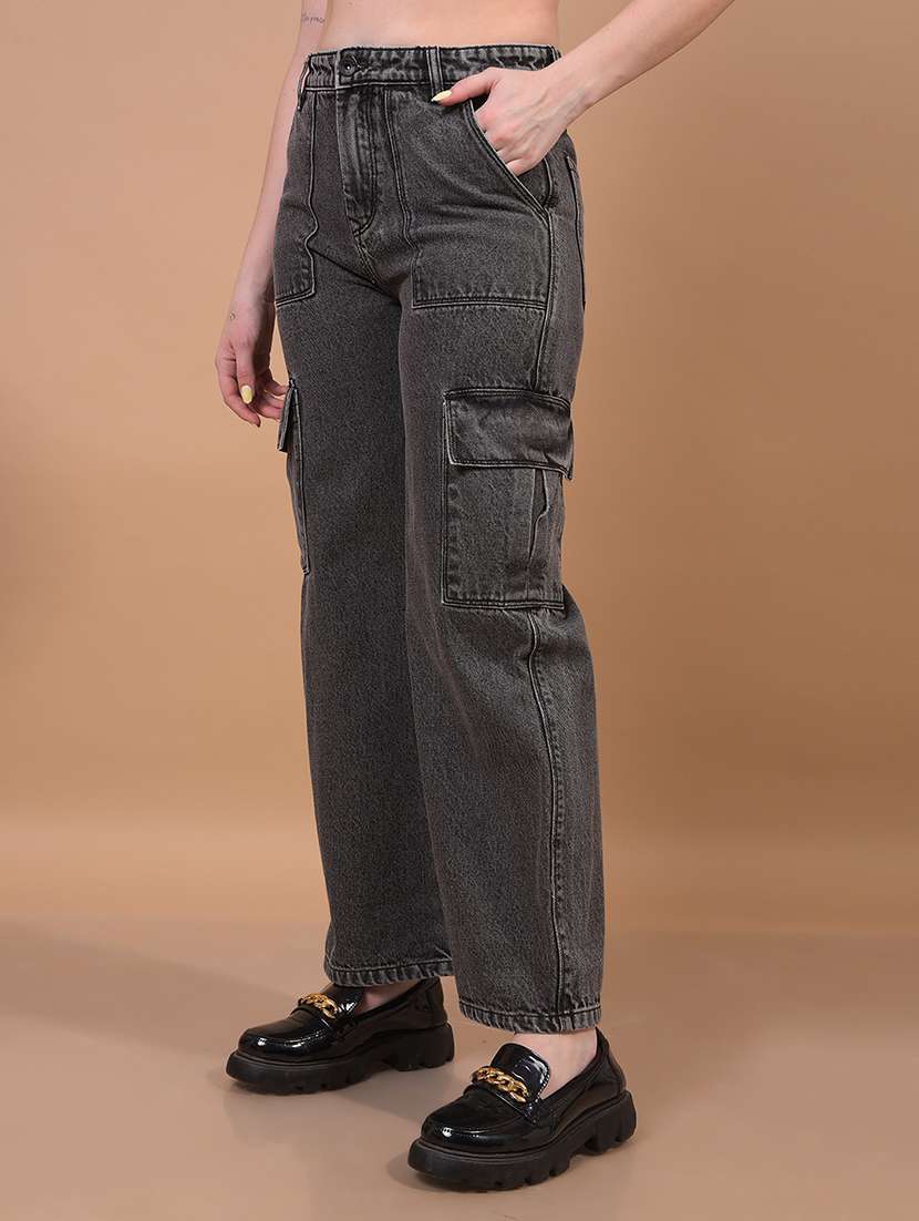 women solid mid rise denim cargo - 21933970 -  Standard Image - 1