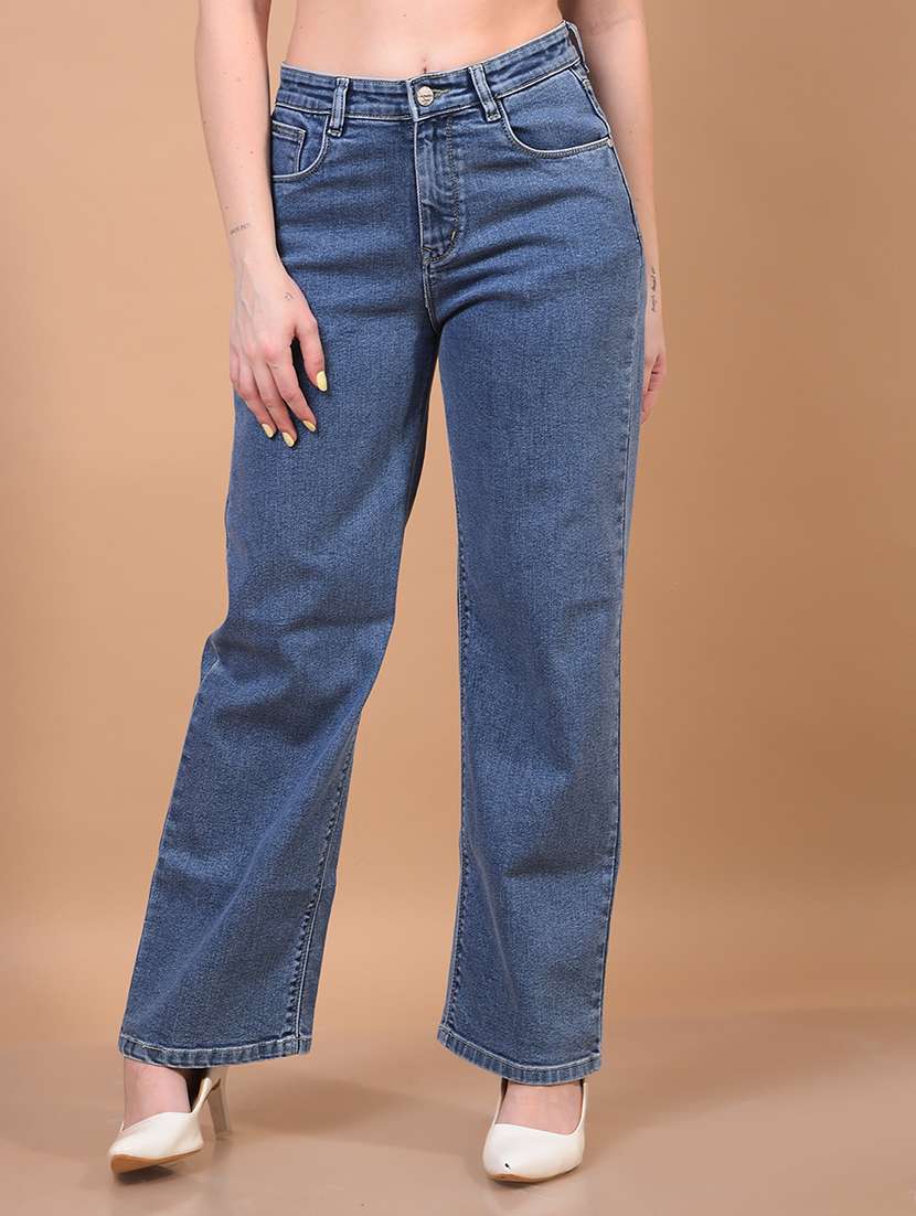 women solid high rise straight fit jean - 21933972 - Zoom Image - 0