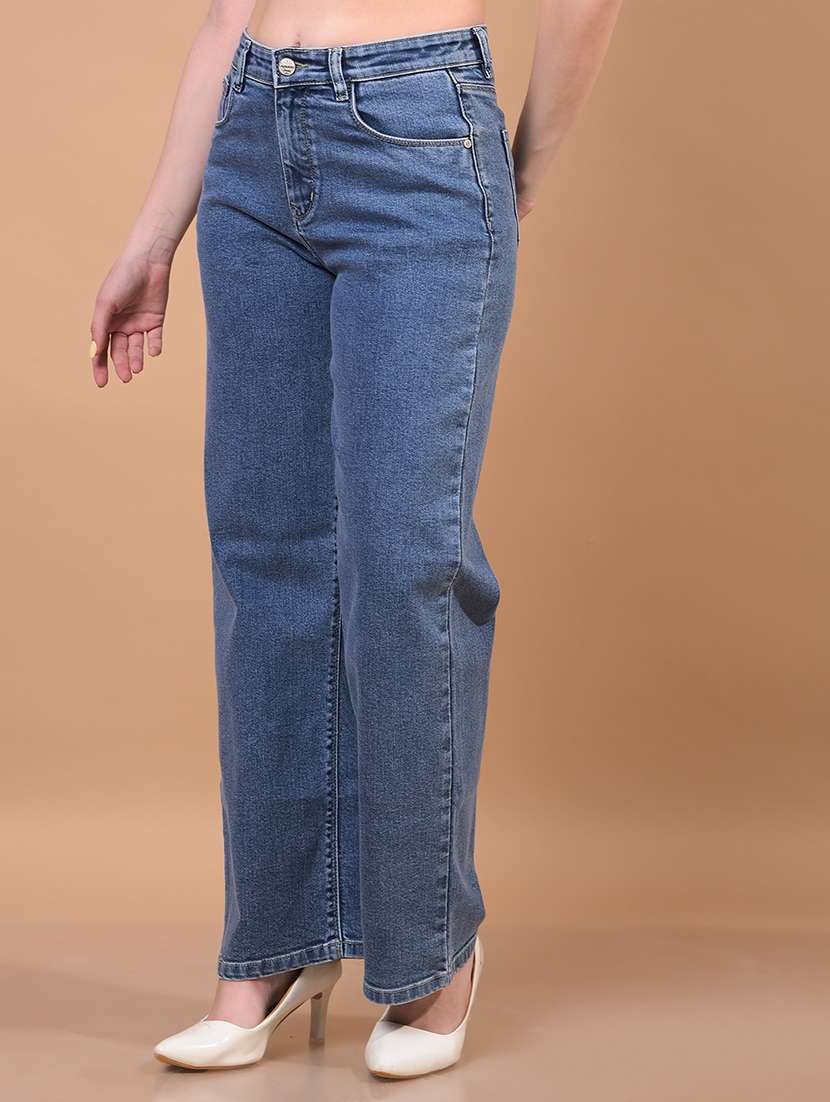 women solid high rise straight fit jean - 21933972 - Standard Image - 1