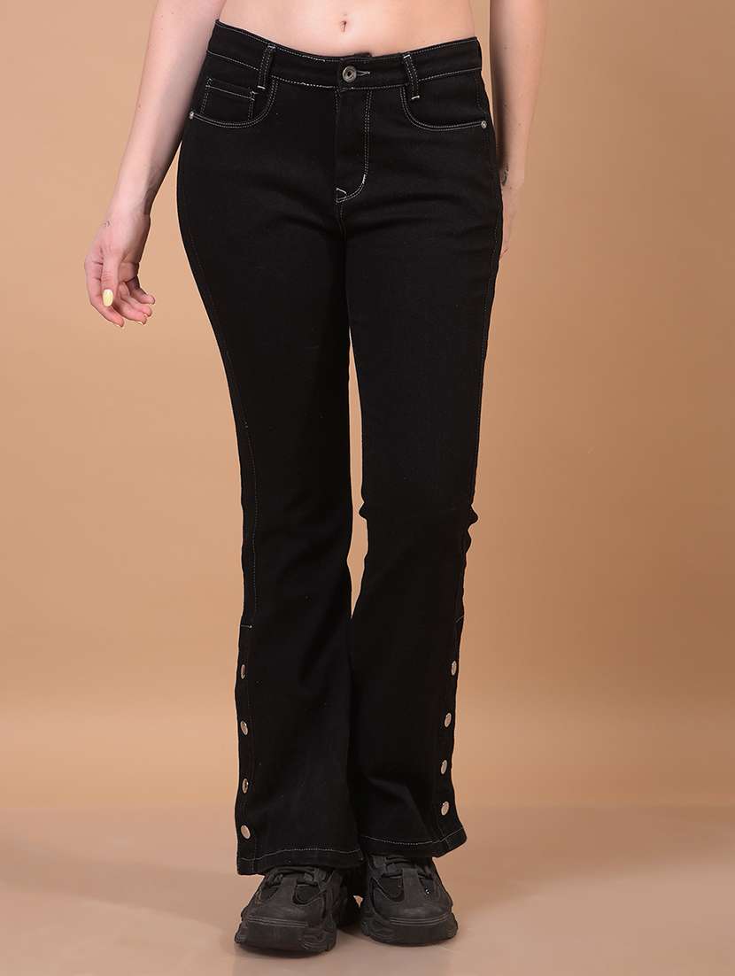 women solid mid rise bootcut jean