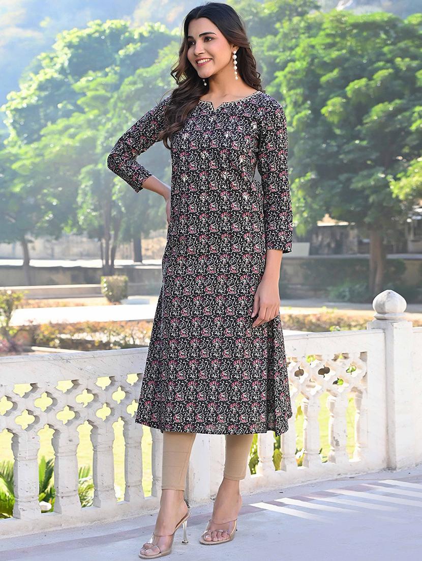women three quarter sleeve a-line kurta - 21933984 - Standard Image - 1