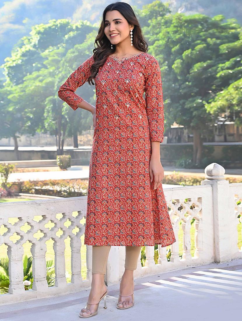 women three quarter sleeve a-line kurta - 21933985 - Standard Image - 1