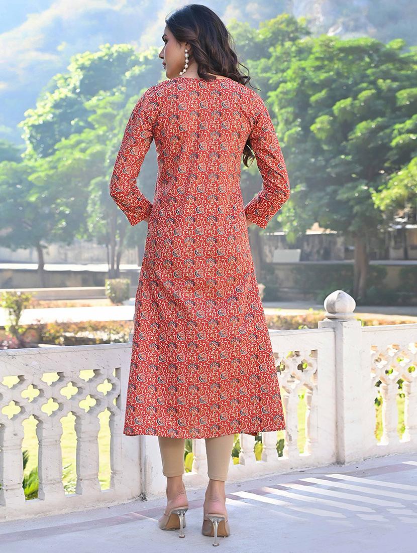 women three quarter sleeve a-line kurta - 21933985 - Standard Image - 4