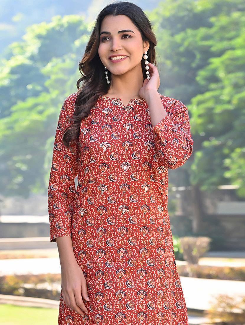 women three quarter sleeve a-line kurta - 21933985 - Standard Image - 6